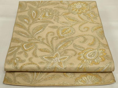 平和屋着物◎六通柄 本袋帯 更紗花唐草文 金糸 正絹 逸品 AABI6838ou