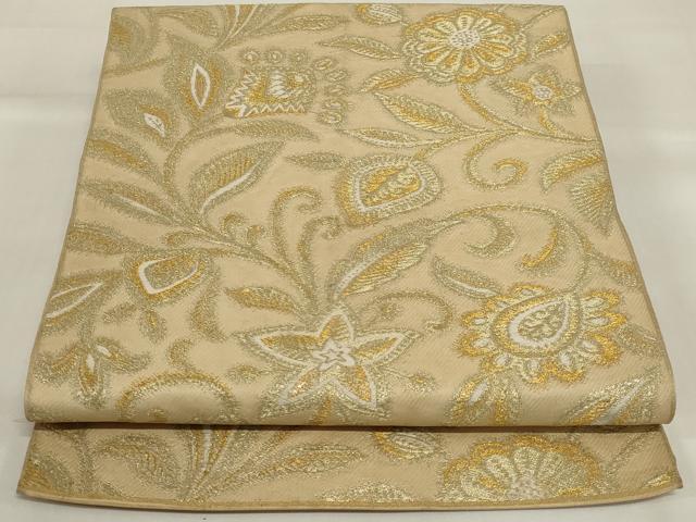 平和屋着物◎六通柄 本袋帯 更紗花唐草文 金糸 正絹 逸品 AABI6838ou