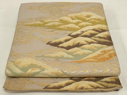 平和屋着物◎六通柄袋帯 流水文 金糸 正絹 逸品 AABI6839ou