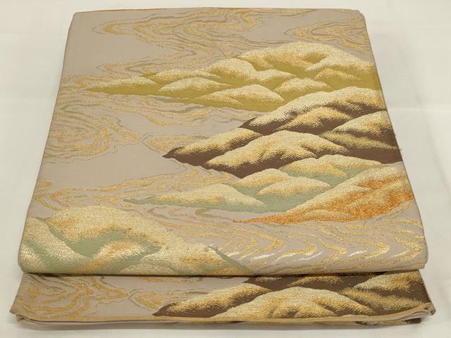 平和屋着物◎六通柄袋帯 流水文 金糸 正絹 逸品 AABI6839ou