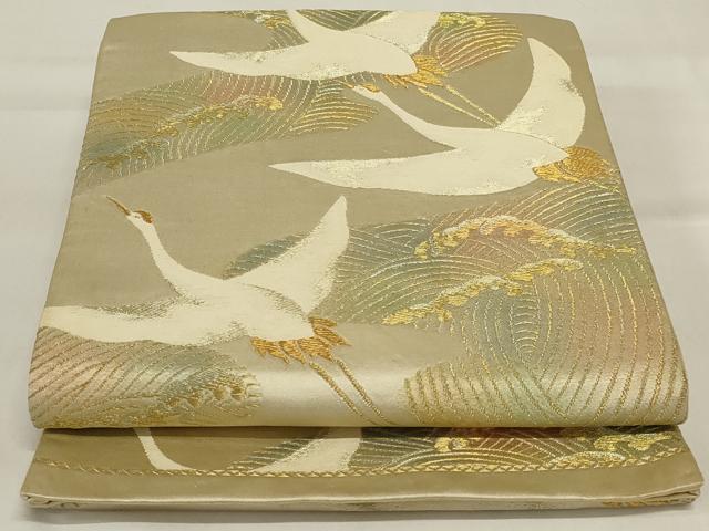 平和屋着物◎六通柄袋帯 立波飛鶴文 金糸 正絹 逸品 AABI6840ou