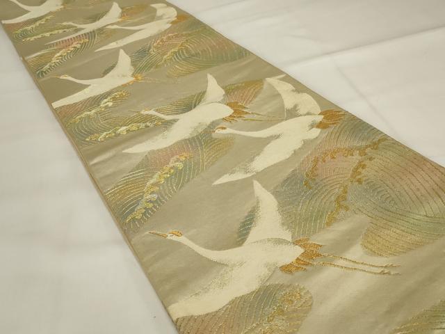 平和屋着物◎六通柄袋帯 立波飛鶴文 金糸 正絹 逸品 AABI6840ou
