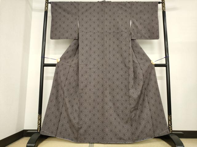 平和屋着物●上質な紬　麻の葉文様　高島屋扱い　正絹　逸品　未使用　AABI6844ck