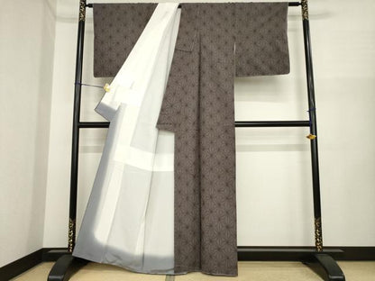 平和屋着物●上質な紬　麻の葉文様　高島屋扱い　正絹　逸品　未使用　AABI6844ck