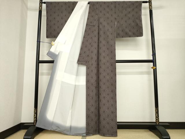 平和屋着物●上質な紬　麻の葉文様　高島屋扱い　正絹　逸品　未使用　AABI6844ck