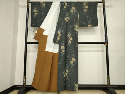 平和屋着物●西洞院辻が花　大脇一心　小紋　紬地　辻が花　絞り　舞花文　正絹　逸品　AABI6846ck