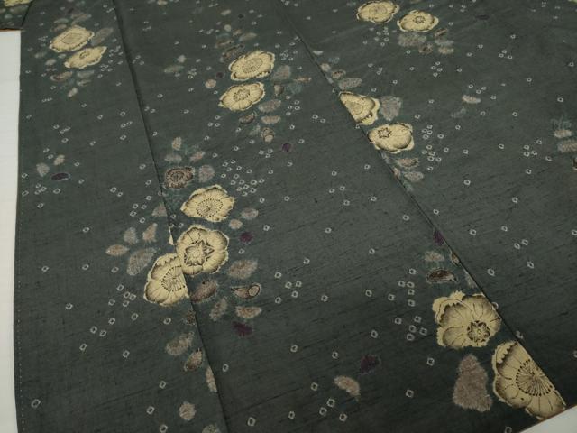 平和屋着物●西洞院辻が花　大脇一心　小紋　紬地　辻が花　絞り　舞花文　正絹　逸品　AABI6846ck