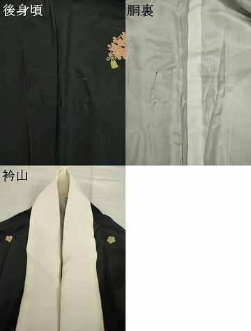 平和屋着物●長襦袢　袷　扇面花文　黒地　金彩　正絹　逸品　AABI6847ck