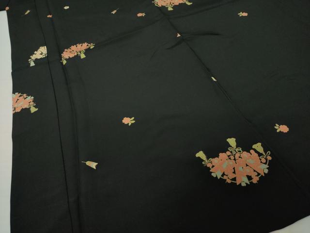 平和屋着物●長襦袢　袷　扇面花文　黒地　金彩　正絹　逸品　AABI6847ck