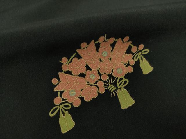 平和屋着物●長襦袢　袷　扇面花文　黒地　金彩　正絹　逸品　AABI6847ck