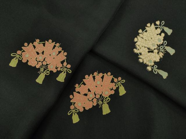 平和屋着物●長襦袢　袷　扇面花文　黒地　金彩　正絹　逸品　AABI6847ck