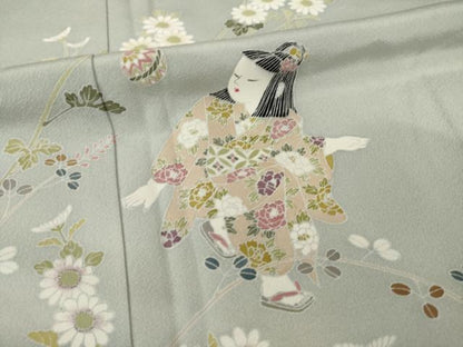平和屋着物●訪問着　友禅　作家物　童子　暈し染め　ロング丈　正絹　逸品　AABI6848ck
