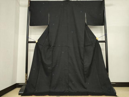 平和屋着物●本場結城紬　重要無形文化財　亀甲絣　黒地　正絹　逸品　AABI6851ck