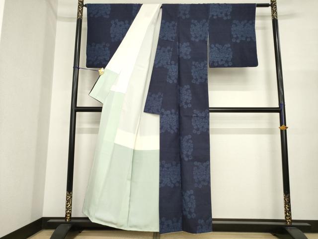 平和屋着物●結城紬　120亀甲　花尽くし　正絹　逸品　AABI6852ck