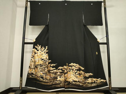 平和屋着物●金彩友禅　卓越技能者・名工・和田光正　黒留袖　風景文　金銀彩　正絹　逸品　AABI6853ck