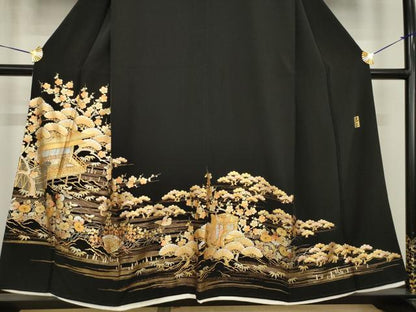 平和屋着物●金彩友禅　卓越技能者・名工・和田光正　黒留袖　風景文　金銀彩　正絹　逸品　AABI6853ck