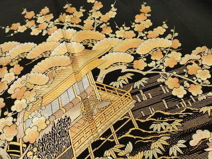 平和屋着物●金彩友禅　卓越技能者・名工・和田光正　黒留袖　風景文　金銀彩　正絹　逸品　AABI6853ck