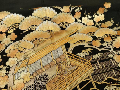 平和屋着物●金彩友禅　卓越技能者・名工・和田光正　黒留袖　風景文　金銀彩　正絹　逸品　AABI6853ck