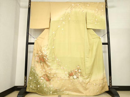 平和屋着物●訪問着　駒刺繍　地紙花文　暈し染め　金彩　正絹　逸品　AABI6854ck
