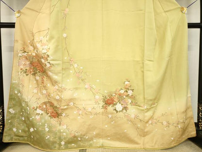 平和屋着物●訪問着　駒刺繍　地紙花文　暈し染め　金彩　正絹　逸品　AABI6854ck