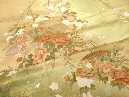 平和屋着物●訪問着　駒刺繍　地紙花文　暈し染め　金彩　正絹　逸品　AABI6854ck