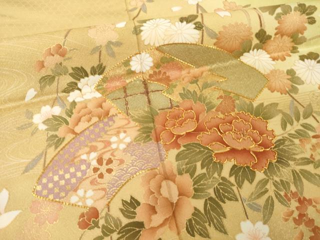 平和屋着物●訪問着　駒刺繍　地紙花文　暈し染め　金彩　正絹　逸品　AABI6854ck