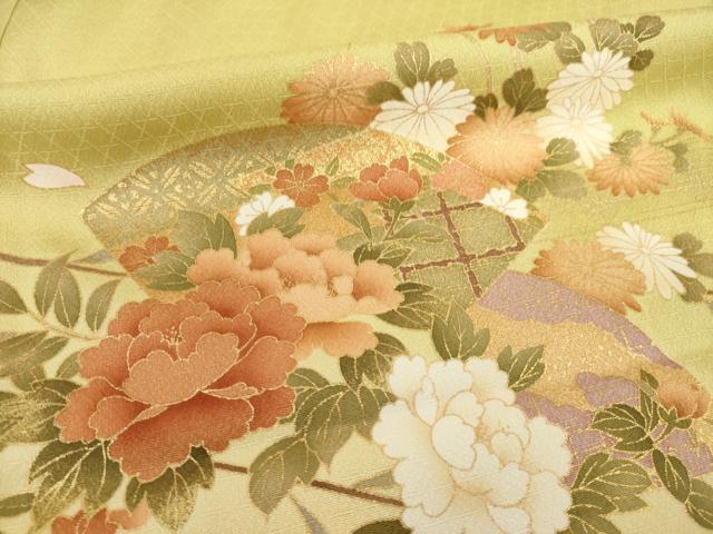 平和屋着物●訪問着　駒刺繍　地紙花文　暈し染め　金彩　正絹　逸品　AABI6854ck