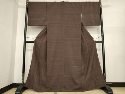 平和屋着物●結城紬　色無地　黒鳶色　正絹　逸品　AABI6859ck