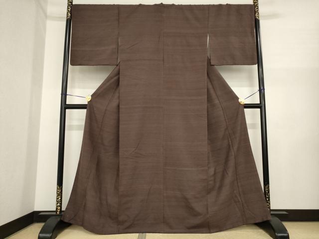 平和屋着物●結城紬　色無地　黒鳶色　正絹　逸品　AABI6859ck
