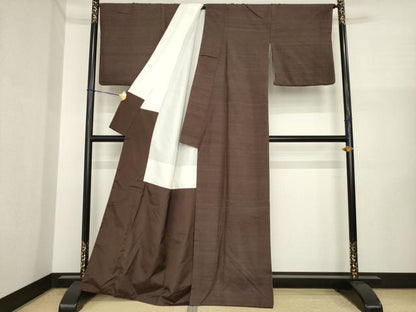 平和屋着物●結城紬　色無地　黒鳶色　正絹　逸品　AABI6859ck