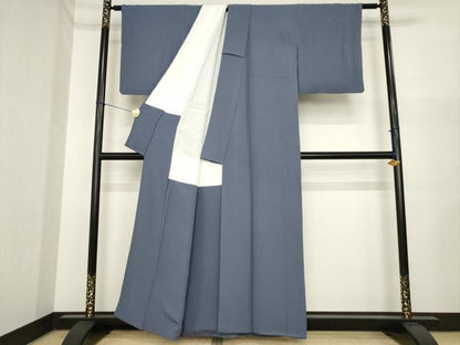 平和屋着物●上質な色無地　藍鉄色　正絹　逸品　AABI6860ck