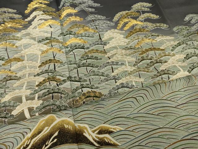 平和屋着物●豪華色留袖　駒刺繍　立波松文　暈し染め　金彩　正絹　逸品　AABI6861ck