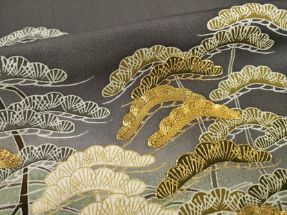 平和屋着物●豪華色留袖　駒刺繍　立波松文　暈し染め　金彩　正絹　逸品　AABI6861ck