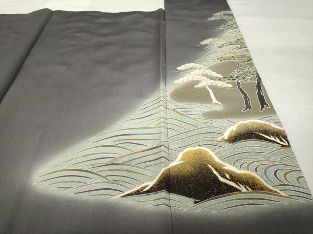 平和屋着物●豪華色留袖　駒刺繍　立波松文　暈し染め　金彩　正絹　逸品　AABI6861ck
