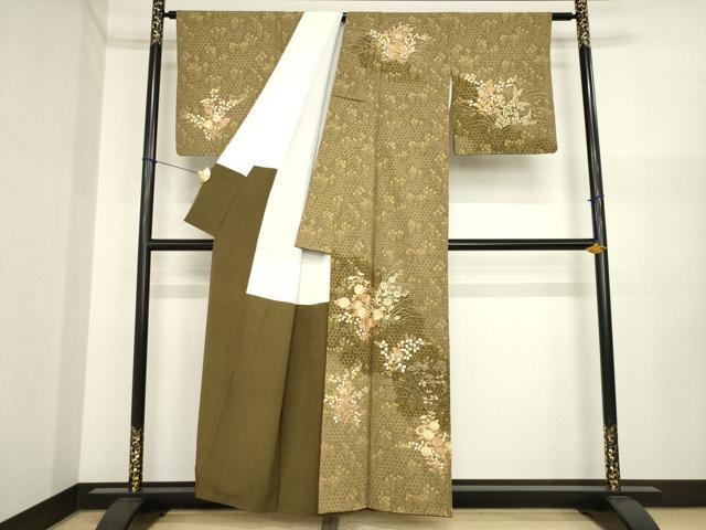 平和屋着物●訪問着　駒刺繍　花籬文　金彩　正絹　逸品　AABI6870ck