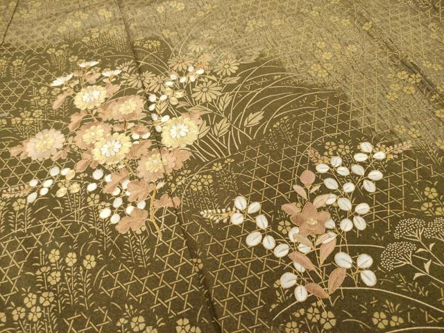 平和屋着物●訪問着　駒刺繍　花籬文　金彩　正絹　逸品　AABI6870ck