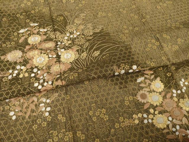 平和屋着物●訪問着　駒刺繍　花籬文　金彩　正絹　逸品　AABI6870ck
