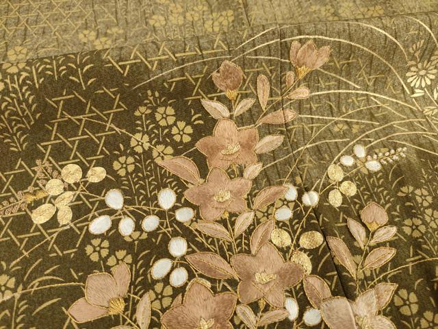 平和屋着物●訪問着　駒刺繍　花籬文　金彩　正絹　逸品　AABI6870ck