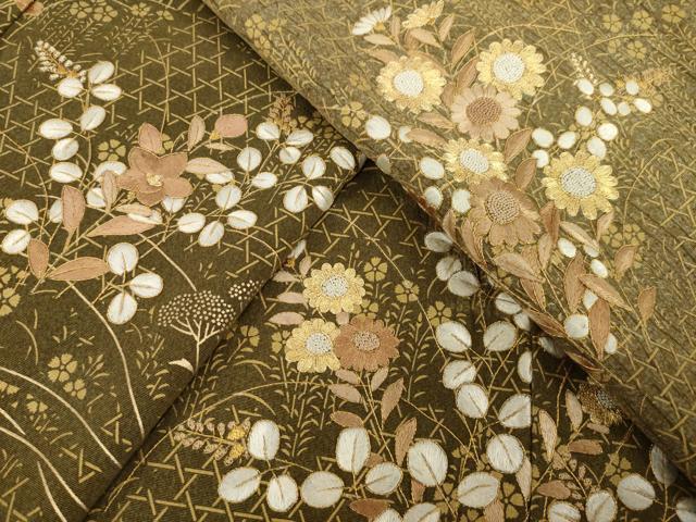 平和屋着物●訪問着　駒刺繍　花籬文　金彩　正絹　逸品　AABI6870ck