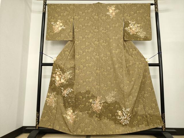 平和屋着物●訪問着　駒刺繍　花籬文　金彩　正絹　逸品　AABI6870ck