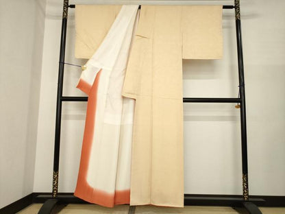 平和屋着物●上質な色無地　立波地紋　雄黄色　正絹　逸品　AABI6874ck