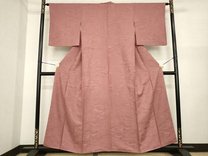 平和屋着物●上質な色無地　樹林地紋　蘇芳香色　正絹　逸品　AABI6875ck