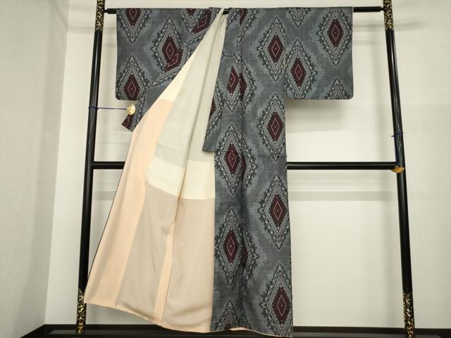 平和屋着物●本場大島紬　割込み絣　菱文　正絹　逸品　AABI6877ck