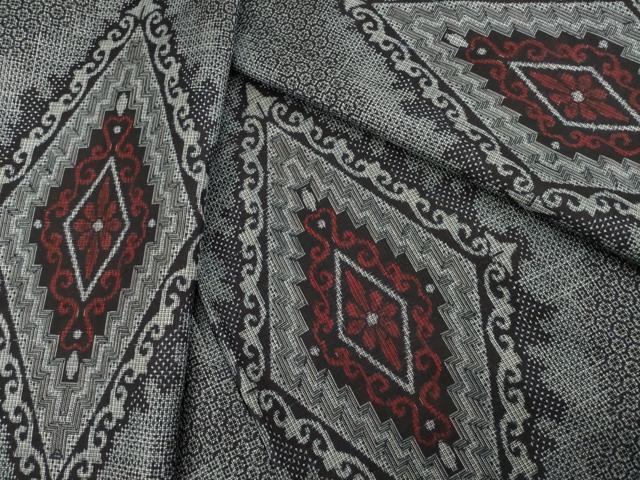 平和屋着物●本場大島紬　割込み絣　菱文　正絹　逸品　AABI6877ck