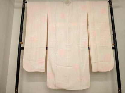 平和屋着物●振袖用長襦袢　袷　草花地紋　暈し染め　半衿刺繍　正絹　逸品　AABI6881ck