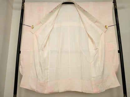 平和屋着物●振袖用長襦袢　袷　草花地紋　暈し染め　半衿刺繍　正絹　逸品　AABI6881ck