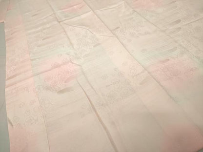 平和屋着物●振袖用長襦袢　袷　草花地紋　暈し染め　半衿刺繍　正絹　逸品　AABI6881ck