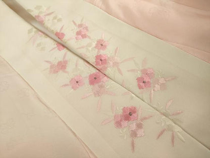 平和屋着物●振袖用長襦袢　袷　草花地紋　暈し染め　半衿刺繍　正絹　逸品　AABI6881ck