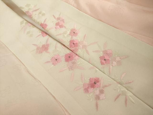 平和屋着物●振袖用長襦袢　袷　草花地紋　暈し染め　半衿刺繍　正絹　逸品　AABI6881ck
