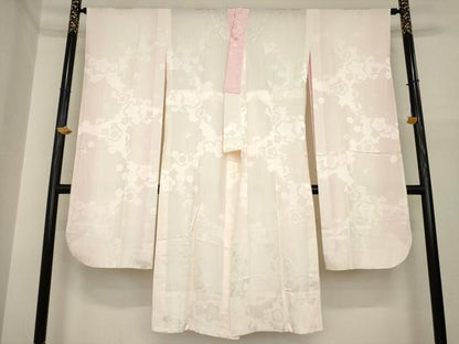 平和屋着物●振袖用長襦袢　無双仕立て　舞梅地紋　暈し染め　半衿刺繍　正絹　逸品　未使用　AABI6885ck